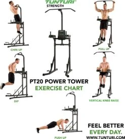 Tunturi PT20 Power Tower - Pull Up Station - Dip Station - Sit Up - Bankdrukken - Incl. Gratis Fitness App -Tunturi 1083x1200