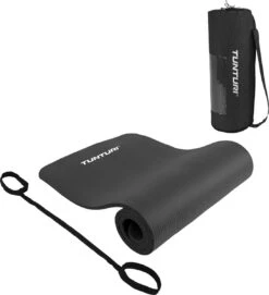 Tunturi Fitnessmat Met Draagtas - Yogamat - Sportmat Gemaakt Van Zacht NBR Materiaal - 180 X 60 X 1,5cm - Zwart - Incl. Gratis Fitness App