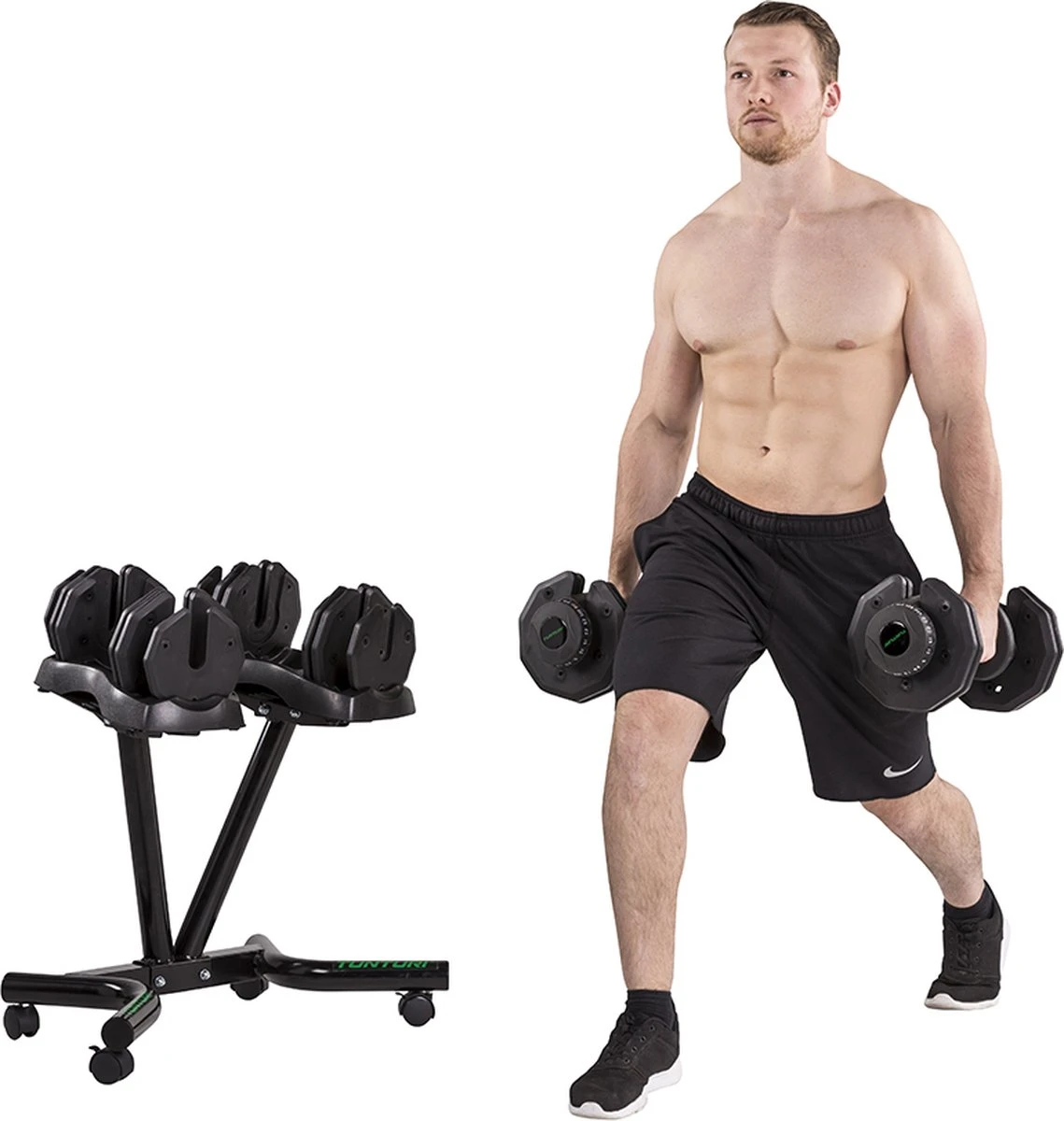 Tunturi Verstelbare Halterset - Dumbbellset - Selector Dumbbell - Dumbbells - Halters - 2,5kg Tot 25kg - Incl. Gratis Fitness App 6 Tunturi Verstelbare Halterset - Dumbbellset - Selector Dumbbell - Dumbbells - Halters - 2,5kg Tot 25kg - Incl. Gratis Fitness App - Afbeelding 4