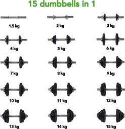 Tunturi Gewichten Gietijzer Totaal 15kg - Halterset Met Schroefsluiting - Dumbbell Set - 1 Halterstang - 30mm - Incl. Gratis Fitness App 14 Tunturi Gewichten Gietijzer Totaal 15kg - Halterset Met Schroefsluiting - Dumbbell Set - 1 Halterstang - 30mm - Incl. Gratis Fitness App -Tunturi 1162x1200