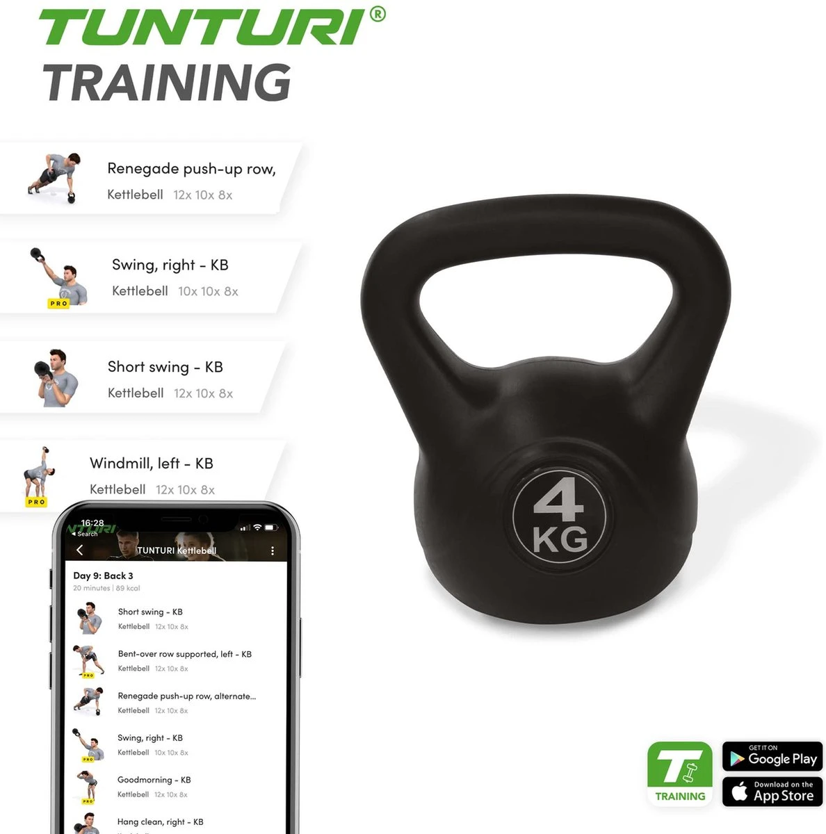 Tunturi PVC Kettlebell - Gewicht - 4kg - Incl. Gratis Fitness App 7 Tunturi PVC Kettlebell - Gewicht - 4kg - Incl. Gratis Fitness App - Afbeelding 5