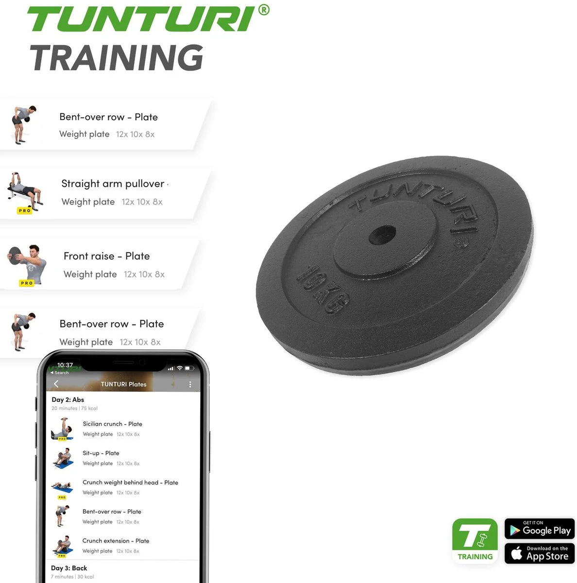 Tunturi Halterschijf - Halter Gewichten - 1 X 10 Kg - Ø 30 Mm - Gietijzer - Incl. Gratis Fitness App 5 Tunturi Halterschijf - Halter Gewichten - 1 X 10 Kg - Ø 30 Mm - Gietijzer - Incl. Gratis Fitness App - Afbeelding 3