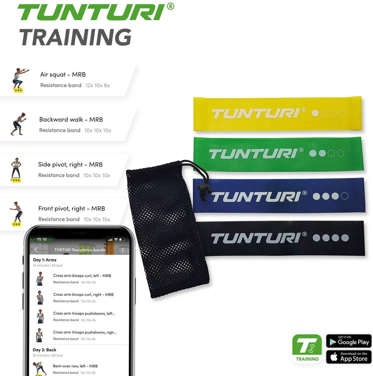 Tunturi 4 Weerstandsbanden Set - Mini Power Body Band - Weerstandsband - Fitness Elastiek - Fitnessband - Trainingsband - Gymnastiekband - Incl. Gratis Fitness App 7 Tunturi 4 Weerstandsbanden Set - Mini Power Body Band - Weerstandsband - Fitness Elastiek - Fitnessband - Trainingsband - Gymnastiekband - Incl. Gratis Fitness App - Afbeelding 5