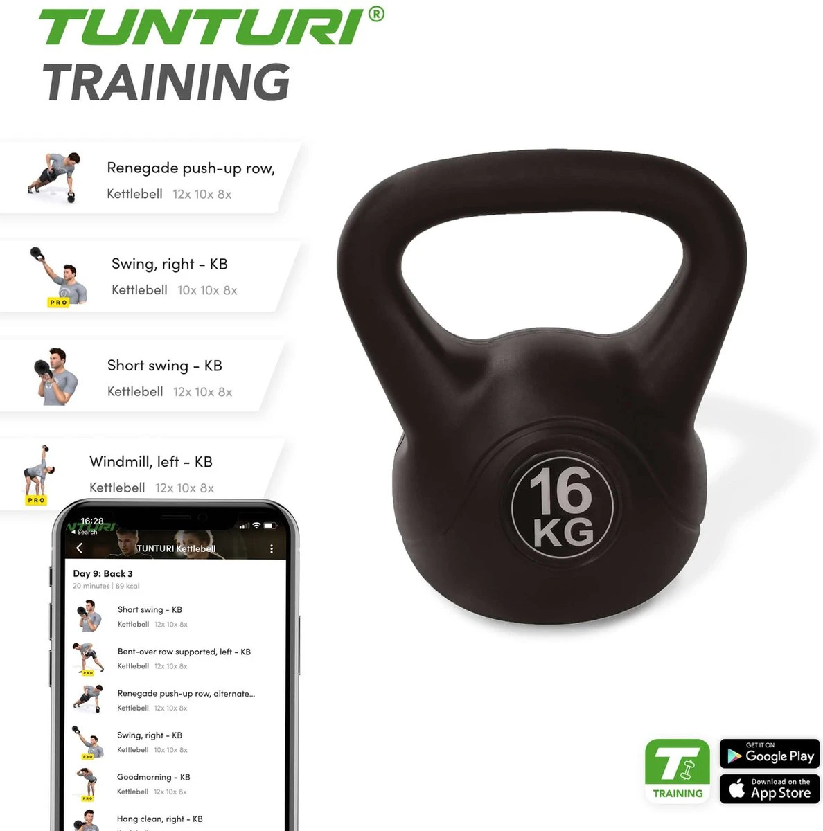 Tunturi PVC Kettle Bell - Kettlebell - 16 Kg - Incl. Gratis Fitness App 7 Tunturi PVC Kettle Bell - Kettlebell - 16 Kg - Incl. Gratis Fitness App - Afbeelding 5