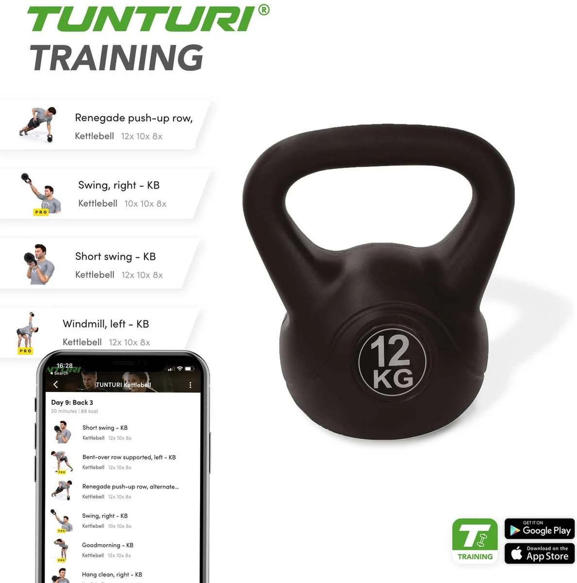 Tunturi PVC Kettle Bell - Kettlebell - 12 Kg - Incl. Gratis Fitness App 6 Tunturi PVC Kettle Bell - Kettlebell - 12 Kg - Incl. Gratis Fitness App - Afbeelding 5