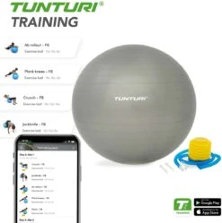 Tunturi Fitness Bal - Yoga Bal Inclusief Pomp - Pilates Bal - Zwangerschaps Bal - 75 Cm - Kleur: Zilver - Incl. Gratis Fitness App -Tunturi 1189x1200 2