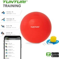 Tunturi Fitness Bal - Yoga Bal Inclusief Pomp - Pilates Bal - Zwangerschaps Bal - 55cm - Kleur: Rood - Incl. Gratis Fitness App -Tunturi 1190x1200 1