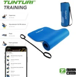 Tunturi Fitnessmat Met Draagtas - Yogamat - Sportmat Gemaakt Van Zacht NBR Materiaal - 180 X 60 X 1,5cm - Blauw - Incl. Gratis Fitness App -Tunturi 1192x1200 10