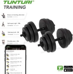Tunturi Gewichten - Halterset - Dumbbell Set - 2 Stuks - Totaal 28kg - Zwart - Vinyl - Incl. Gratis Fitness App -Tunturi 1192x1200 2