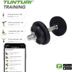 Tunturi Gewichten Gietijzer Totaal 10kg - Halterset Met Schroefsluiting - Dumbbell Set - 1 Halterstang - 30mm - Incl. Gratis Fitness App -Tunturi 1192x1200 9