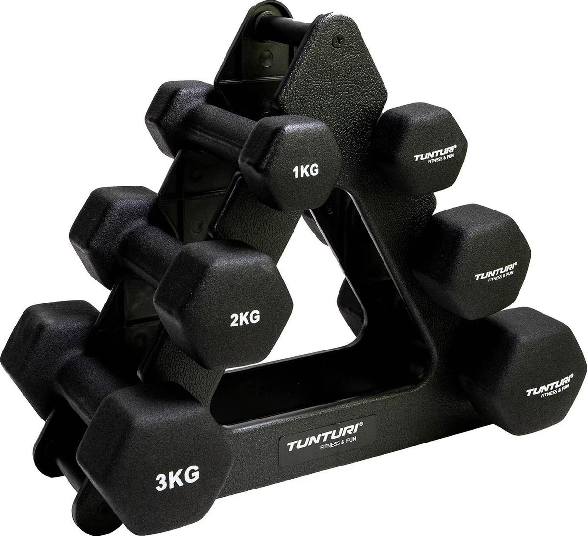 Tunturi Gewichten - Halterset - Dumbbell Set - Neopreen Dummbbells - 1 T/m 3kg - 3 Paar - Incl. Gratis Fitness App 3 Tunturi Gewichten - Halterset - Dumbbell Set - Neopreen Dummbbells - 1 T/m 3kg - 3 Paar - Incl. Gratis Fitness App