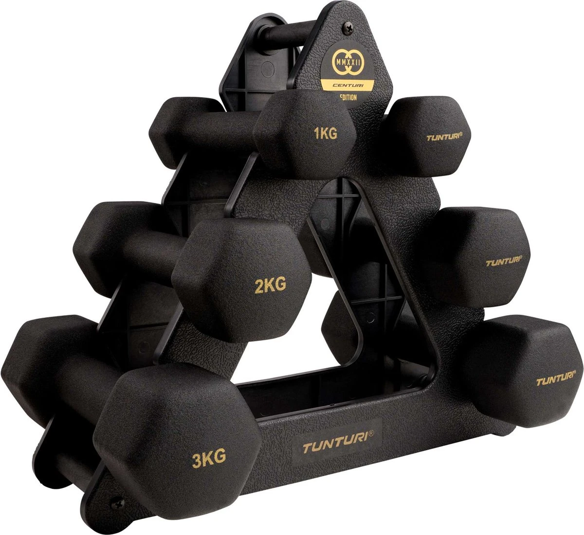 Tunturi Gewichten Centuri - Halterset - Dumbbell Set - Neopreen Dummbbells - 1 T/m 3kg - 3 Paar - Incl. Gratis Fitness App 3 Tunturi Gewichten Centuri - Halterset - Dumbbell Set - Neopreen Dummbbells - 1 T/m 3kg - 3 Paar - Incl. Gratis Fitness App