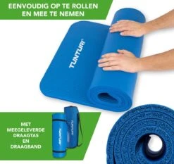 Tunturi Fitnessmat Met Draagtas - Yogamat - Sportmat Gemaakt Van Zacht NBR Materiaal - 180 X 60 X 1,5cm - Blauw - Incl. Gratis Fitness App -Tunturi 1200x1131 5