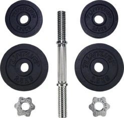 Tunturi Gewichten Gietijzer Totaal 10kg - Halterset Met Schroefsluiting - Dumbbell Set - 1 Halterstang - 30mm - Incl. Gratis Fitness App -Tunturi 1200x1137