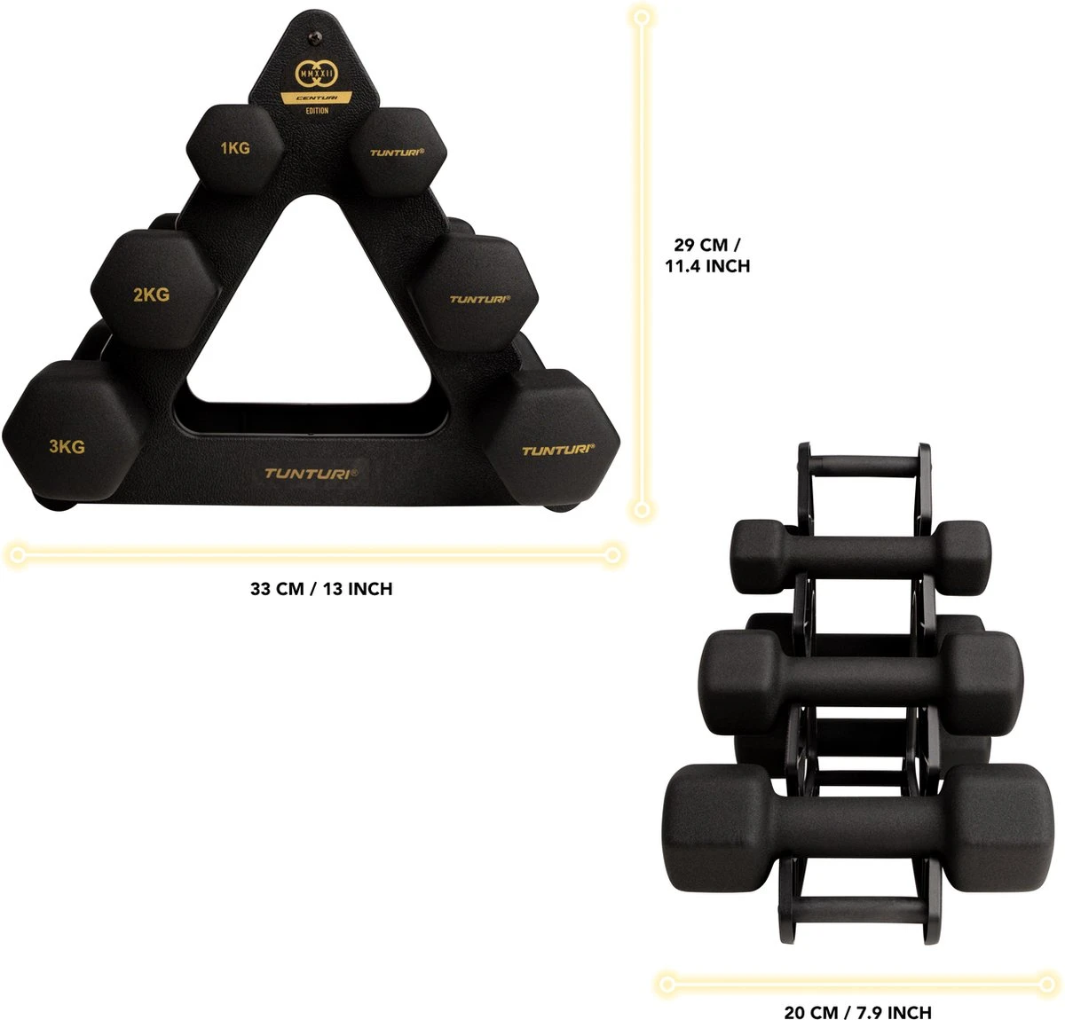 Tunturi Gewichten Centuri - Halterset - Dumbbell Set - Neopreen Dummbbells - 1 T/m 3kg - 3 Paar - Incl. Gratis Fitness App 5 Tunturi Gewichten Centuri - Halterset - Dumbbell Set - Neopreen Dummbbells - 1 T/m 3kg - 3 Paar - Incl. Gratis Fitness App - Afbeelding 3