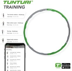 Tunturi Fitness Hoelahoep - Fitness Hoepel - Fitness Hulahoop - 1,8 Kg - Groen/Grijs - Incl. Gratis Fitness App -Tunturi 1200x1187 2