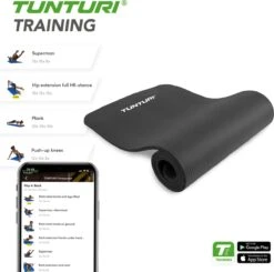Tunturi Fitnessmat Met Draagtas - Yogamat - Sportmat Gemaakt Van Zacht NBR Materiaal - 180 X 60 X 1,5cm - Zwart - Incl. Gratis Fitness App -Tunturi 1200x1191