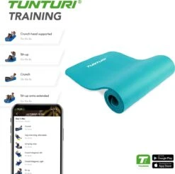 Tunturi Fitnessmat - Yogamat - Sportmat Gemaakt Van Zacht NBR Materiaal - 180 X 60 X 1,5cm - Turquoise- Incl. Gratis Fitness App -Tunturi 1200x1196 3