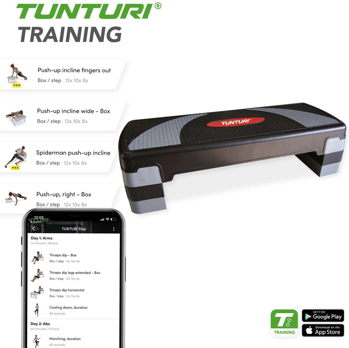 Tunturi Aerobic Step Compact - Fitness Step Verstelbaar - Aerobics Stepper - Zwart - Incl. Gratis Fitness App 7 Tunturi Aerobic Step Compact - Fitness Step Verstelbaar - Aerobics Stepper - Zwart - Incl. Gratis Fitness App - Afbeelding 5