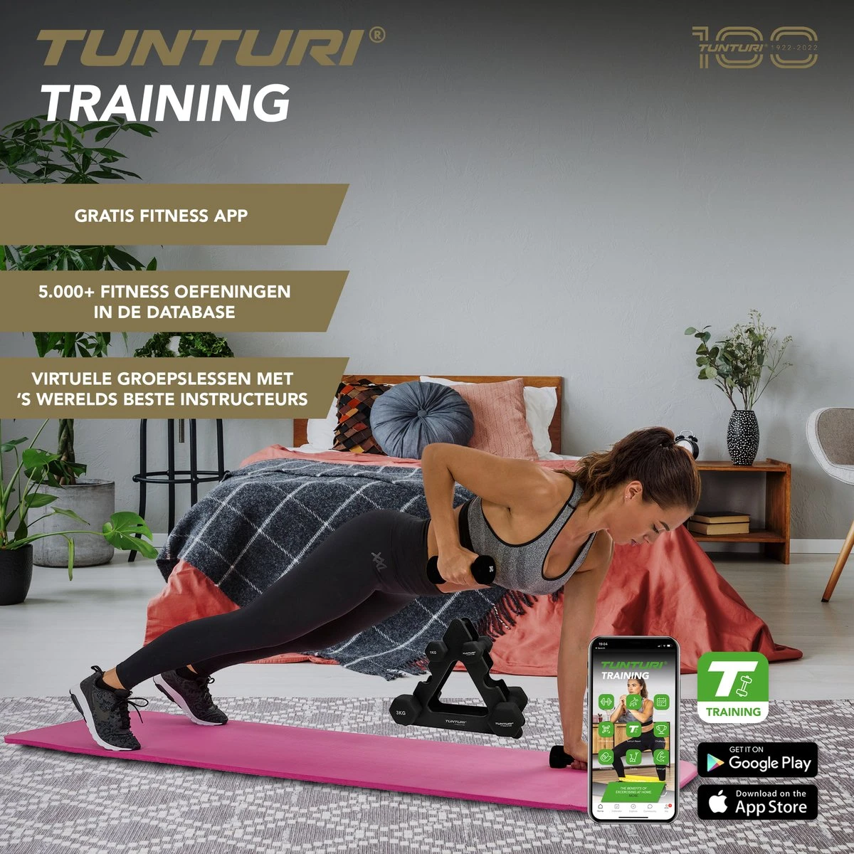 Tunturi Gewichten Centuri - Halterset - Dumbbell Set - Neopreen Dummbbells - 1 T/m 3kg - 3 Paar - Incl. Gratis Fitness App 4 Tunturi Gewichten Centuri - Halterset - Dumbbell Set - Neopreen Dummbbells - 1 T/m 3kg - 3 Paar - Incl. Gratis Fitness App - Afbeelding 2