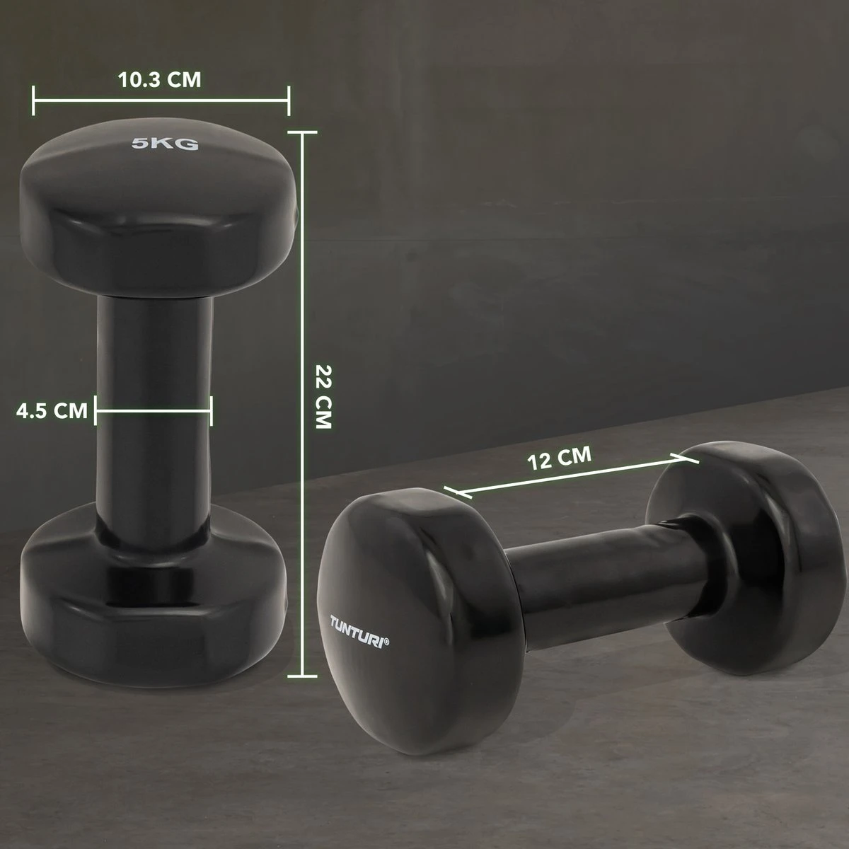 Tunturi Dumbbell Set - 2 X 5,0 Kg - Vinyl - Zwart - Incl. Gratis Fitness App 8 Tunturi Dumbbell Set - 2 X 5,0 Kg - Vinyl - Zwart - Incl. Gratis Fitness App - Afbeelding 6