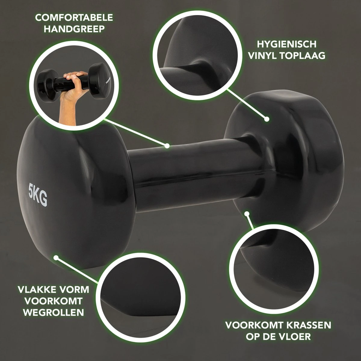 Tunturi Dumbbell Set - 2 X 5,0 Kg - Vinyl - Zwart - Incl. Gratis Fitness App 10 Tunturi Dumbbell Set - 2 X 5,0 Kg - Vinyl - Zwart - Incl. Gratis Fitness App - Afbeelding 8