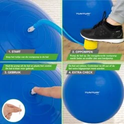 Tunturi Fitness Bal - Yoga Bal Inclusief Pomp - Pilates Bal - Zwangerschaps Bal - 90 Cm - Kleur: Blauw - Incl. Gratis Fitness App -Tunturi 1200x1200 197