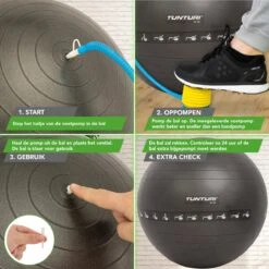 Tunturi Fitnessbal - Gymball - Swiss Ball - 90 Cm - Anti Burst - Incl. Pomp - Zwart - Incl. Gratis Fitness App -Tunturi 1200x1200 244