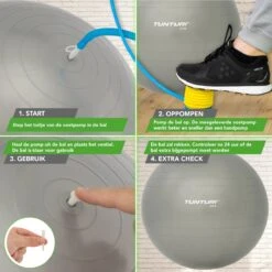 Tunturi Fitness Bal - Yoga Bal Inclusief Pomp - Pilates Bal - Zwangerschaps Bal - 65 Cm - Kleur: Zilver - Incl. Gratis Fitness App -Tunturi 1200x1200 36