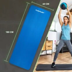 Tunturi Fitnessmat - Yogamat - Sportmat Gemaakt Van Zacht NBR Materiaal - 180 X 60 X 1,5cm - Blauw - Incl. Gratis Fitness App -Tunturi 1200x1200 47