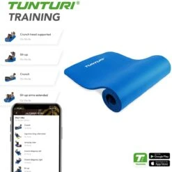 Tunturi Fitnessmat - Yogamat - Sportmat Gemaakt Van Zacht NBR Materiaal - 180 X 60 X 1,5cm - Blauw - Incl. Gratis Fitness App -Tunturi 1200x1200 49