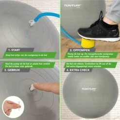 Tunturi Fitness Bal - Yoga Bal Inclusief Pomp - Pilates Bal - Zwangerschaps Bal - 55 Cm - Kleur: Zilver - Incl. Gratis Fitness App -Tunturi 1200x1200 72