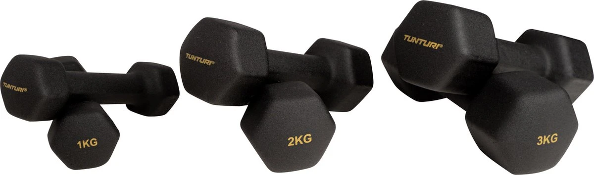 Tunturi Gewichten Centuri - Halterset - Dumbbell Set - Neopreen Dummbbells - 1 T/m 3kg - 3 Paar - Incl. Gratis Fitness App 11 Tunturi Gewichten Centuri - Halterset - Dumbbell Set - Neopreen Dummbbells - 1 T/m 3kg - 3 Paar - Incl. Gratis Fitness App - Afbeelding 9