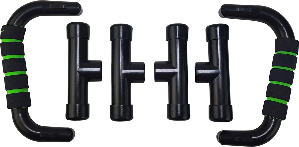 Tunturi Opdruksteunen - Parallettes -Push-up Bar - Push-up Steun - Opdrukbeugel - Zwart/Groen 4 Tunturi Opdruksteunen - Parallettes -Push-up Bar - Push-up Steun - Opdrukbeugel - Zwart/Groen - Afbeelding 2