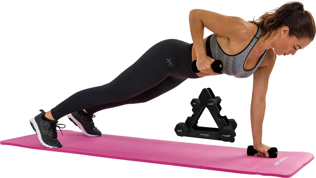 Tunturi Gewichten - Halterset - Dumbbell Set - Neopreen Dummbbells - 1 T/m 3kg - 3 Paar - Incl. Gratis Fitness App 4 Tunturi Gewichten - Halterset - Dumbbell Set - Neopreen Dummbbells - 1 T/m 3kg - 3 Paar - Incl. Gratis Fitness App - Afbeelding 2