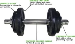 Tunturi Gewichten Gietijzer Totaal 10kg - Halterset Met Schroefsluiting - Dumbbell Set - 1 Halterstang - 30mm - Incl. Gratis Fitness App -Tunturi 1200x721