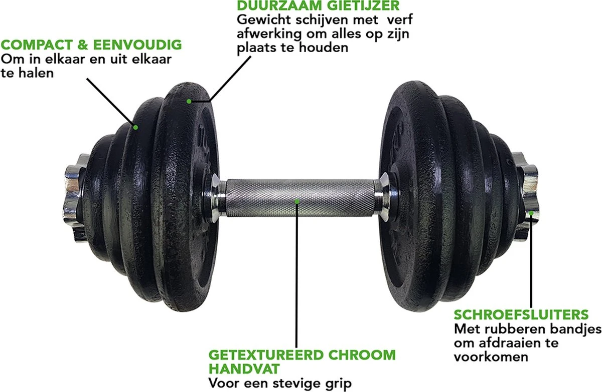Tunturi Gewichten Gietijzer Totaal 15kg - Halterset Met Schroefsluiting - Dumbbell Set - 1 Halterstang - 30mm - Incl. Gratis Fitness App 9 Tunturi Gewichten Gietijzer Totaal 15kg - Halterset Met Schroefsluiting - Dumbbell Set - 1 Halterstang - 30mm - Incl. Gratis Fitness App - Afbeelding 7