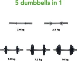 Tunturi Gewichten Gietijzer Totaal 10kg - Halterset Met Schroefsluiting - Dumbbell Set - 1 Halterstang - 30mm - Incl. Gratis Fitness App -Tunturi 1200x960 1