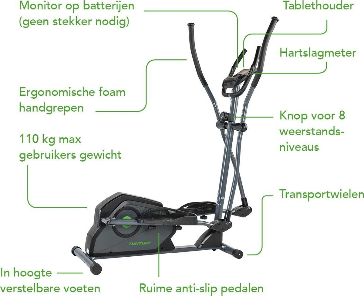 Tunturi Cardio Fit C30 Crosstrainer - Fitness Trainer Met 8 Weerstandsniveaus - Voorzien Van Hartslagmeter En Tablethouder 4 Tunturi Cardio Fit C30 Crosstrainer - Fitness Trainer Met 8 Weerstandsniveaus - Voorzien Van Hartslagmeter En Tablethouder - Afbeelding 2