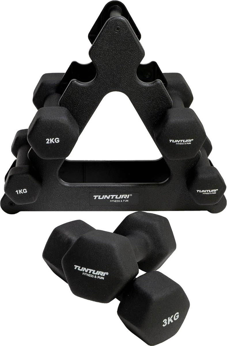Tunturi Gewichten - Halterset - Dumbbell Set - Neopreen Dummbbells - 1 T/m 3kg - 3 Paar - Incl. Gratis Fitness App 5 Tunturi Gewichten - Halterset - Dumbbell Set - Neopreen Dummbbells - 1 T/m 3kg - 3 Paar - Incl. Gratis Fitness App - Afbeelding 3