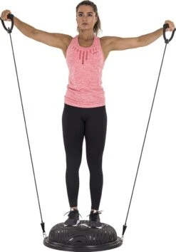 Tunturi Balanstrainer Pro Met Handvatten - Balanskussen Met Resistance Band Set - Balansbal Incl. Meegeleverde Voetpomp - Incl. Gratis Fitness App -Tunturi 837x1200